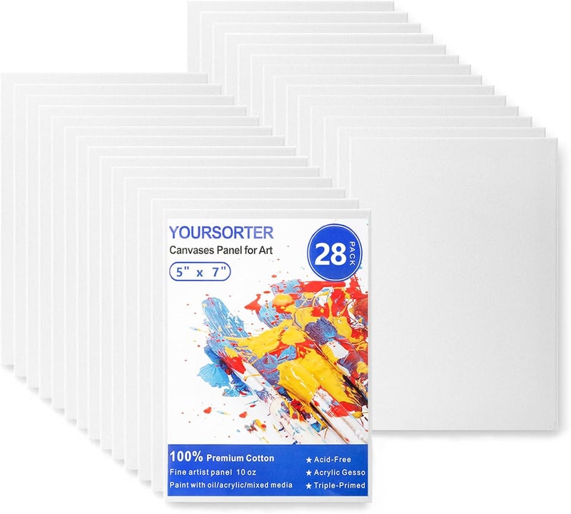 YOURSORTER 28 Pack 5x7 Inch Canvas Boards for Painting, Blank Small Painting Canvases for Kids Art Novices, Gesso Primed Acid-Free 100% Cotton Mini Canvas Panels for Acrylic Oil Watercolor Tempera - Image 1